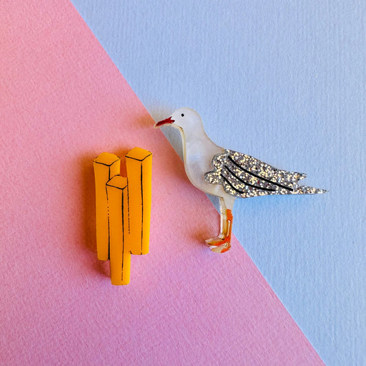 Seagull and Chips Statement Studs